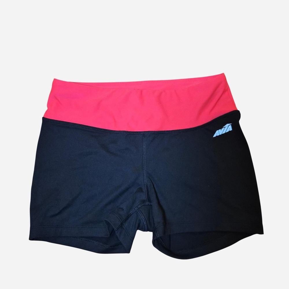 avia black + coral colorblock spandex shorts